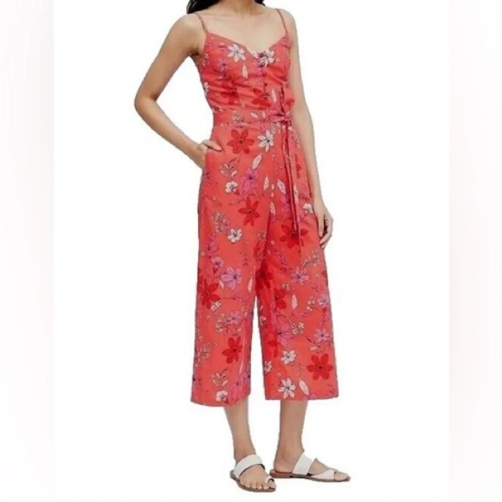 Banana Republic Linen Cotton Blend Floral Wide Leg Jumpsuit Size 2
